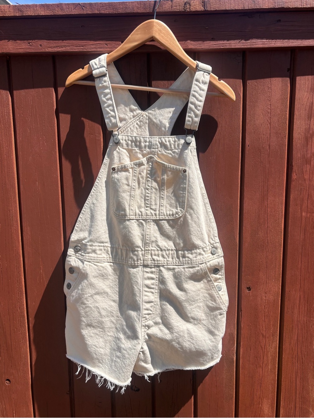 Cream Denim Short Overalls